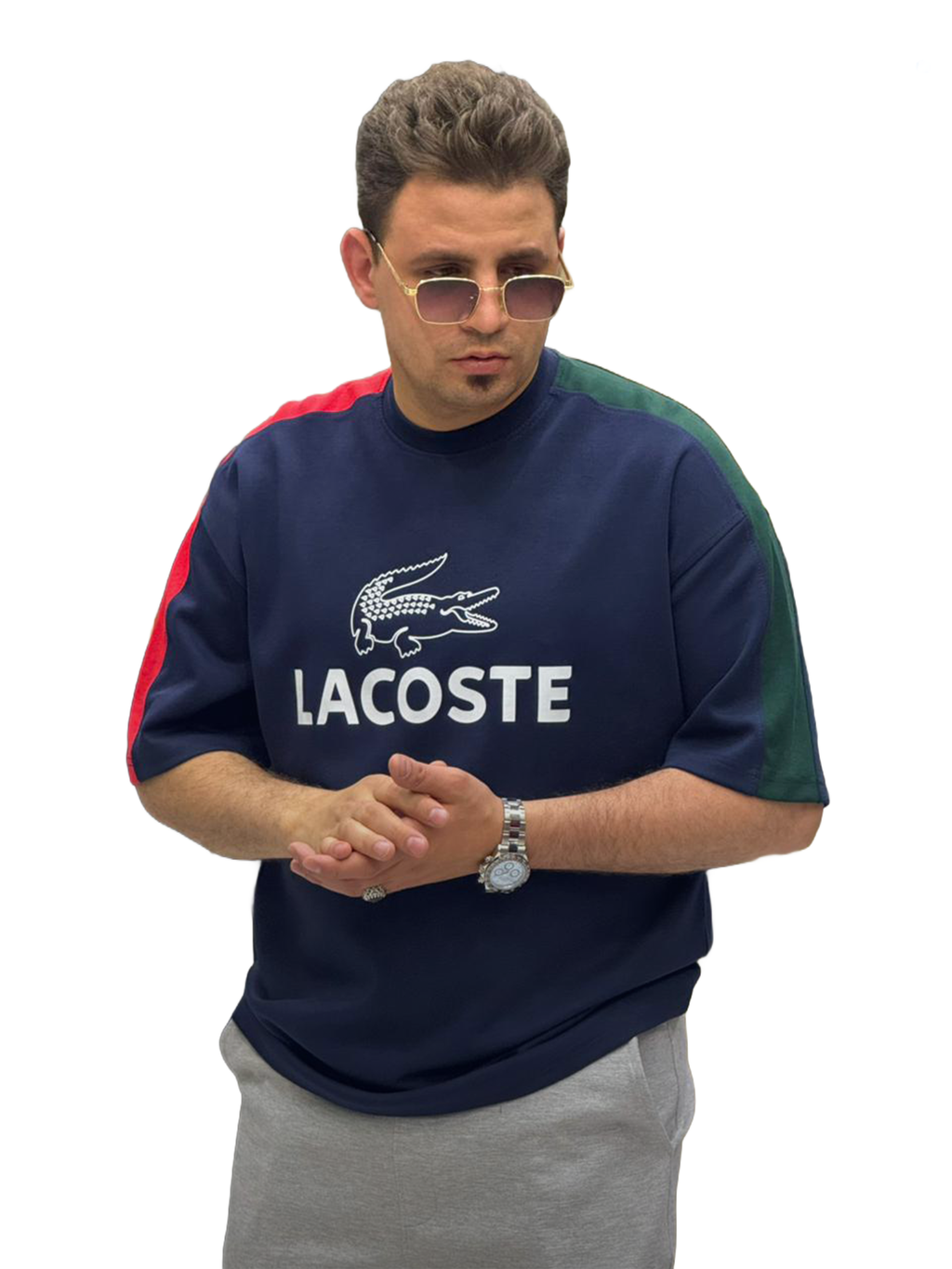 تيشرت راوند قصة كتف أوفر سايز - Lacoste