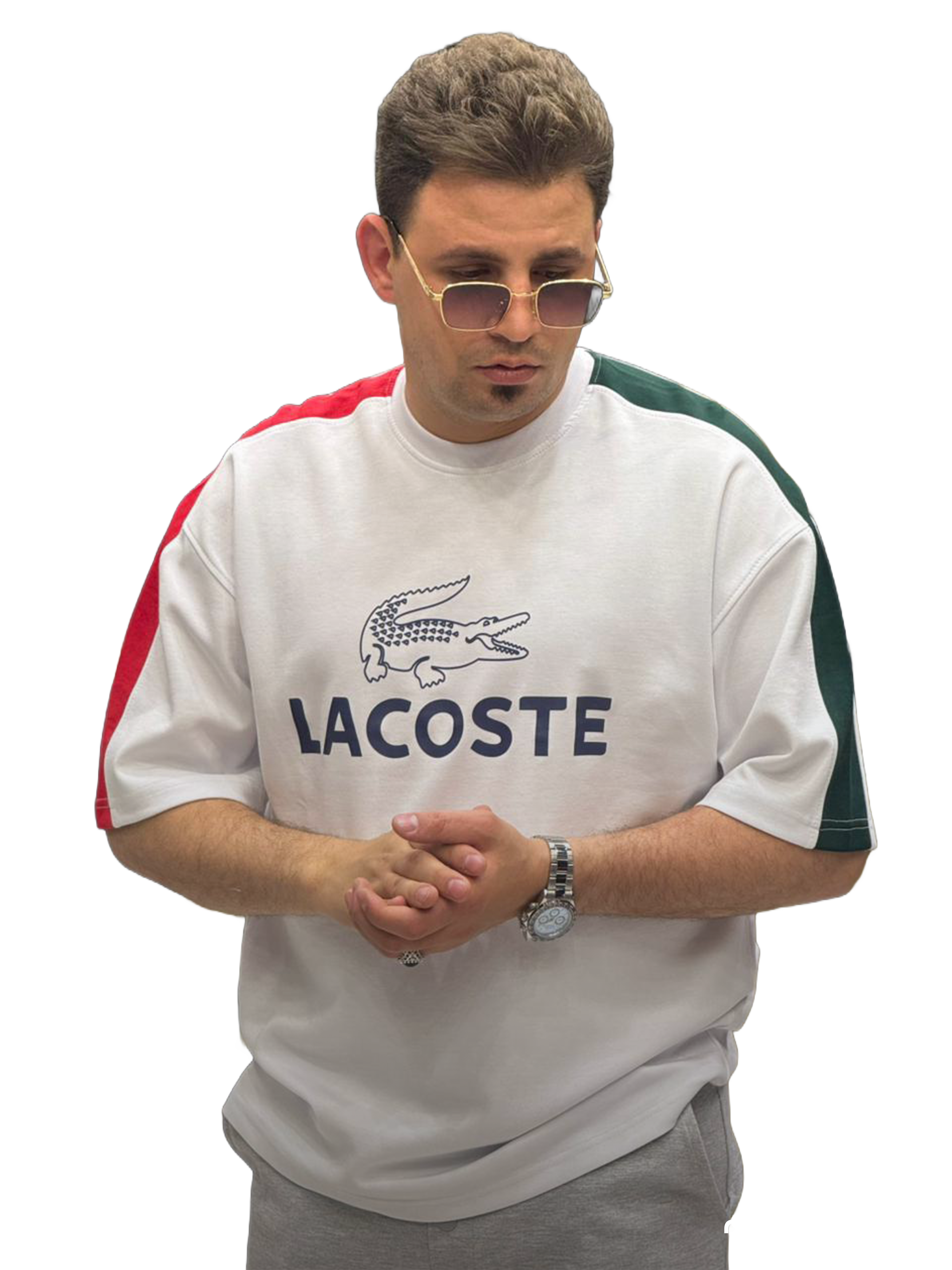تيشرت راوند قصة كتف أوفر سايز - Lacoste