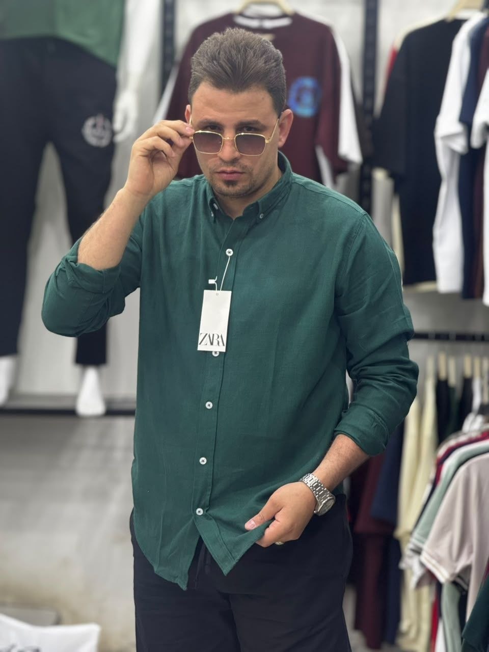 قميص كتان كم - Zara