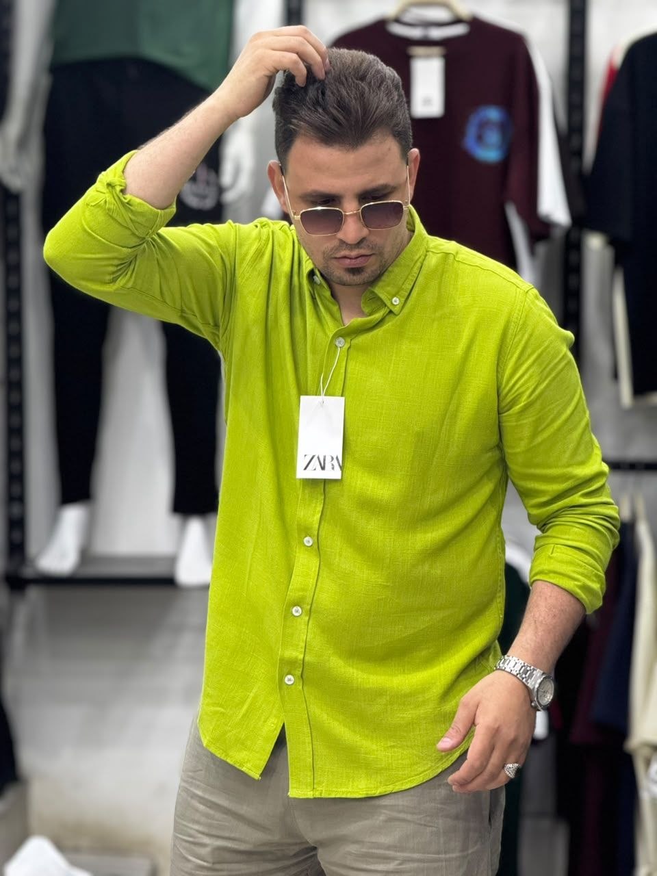 قميص كتان كم - Zara